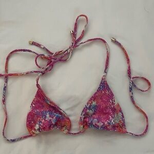 Dolcessa Italian Fabric Triangle String Bikini Top Pink Snakeskin Print - small